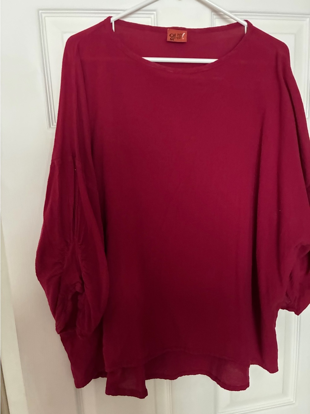 Red Balloon-Sleeve Women's Top. Oh My Gauze company